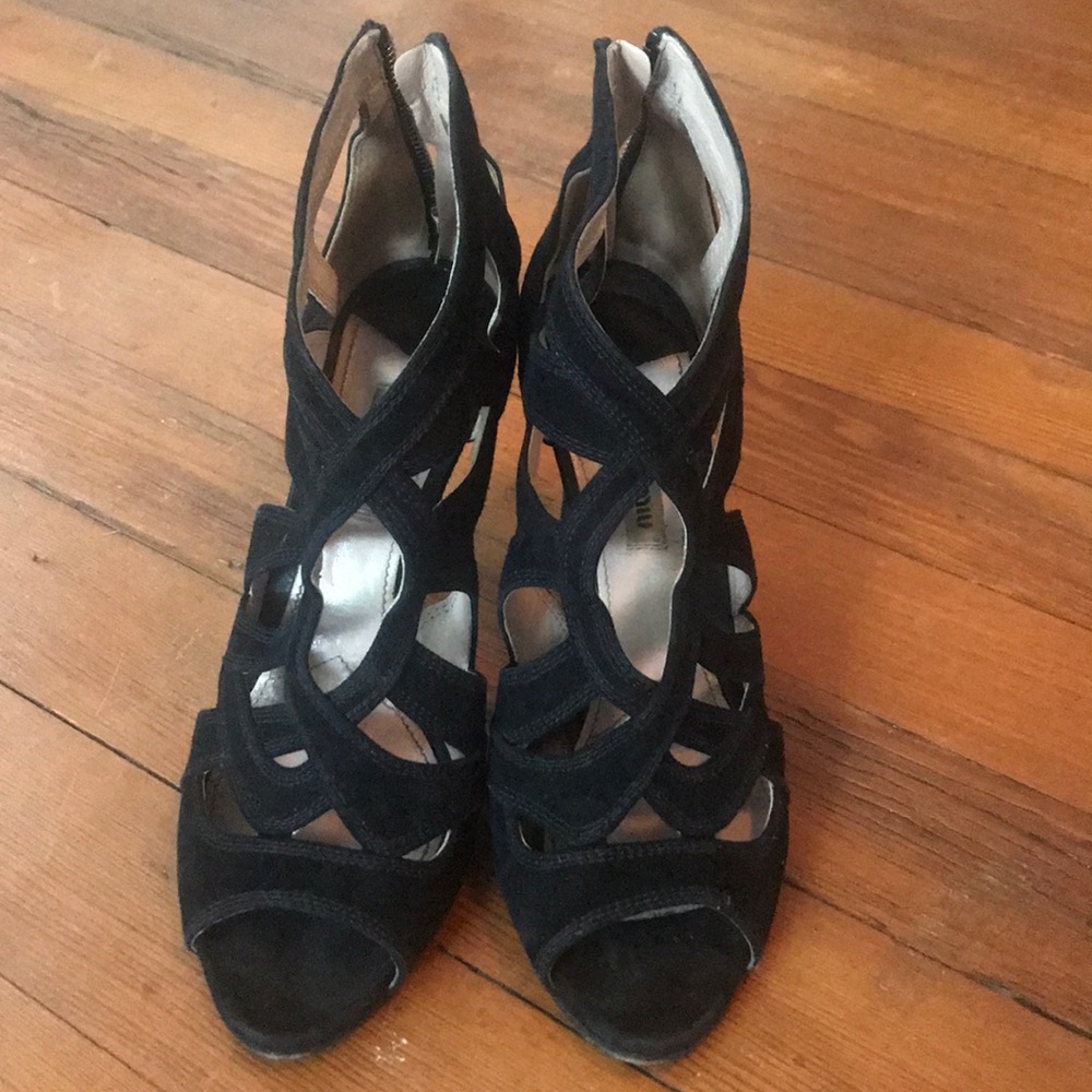 Miu Miu Cage Bootie in Black Suede